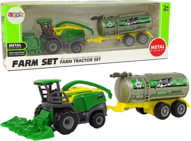 tractor fermier din plastic cu remorcă verde pentru lapte
