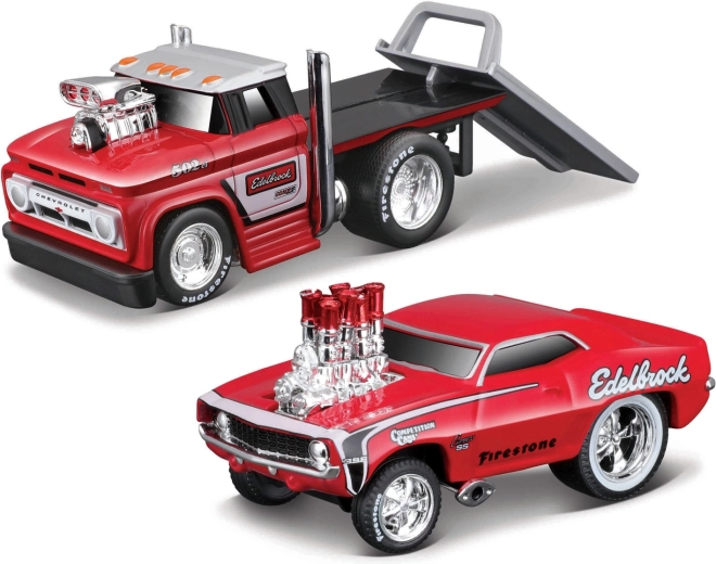 Maisto Muscle Transports 1966 Chevrolet C60 platformă cu 1969 Chevrolet Camaro SS 1:64