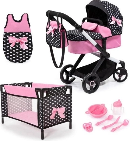 Cărucior combinat pentru păpuși Bayer Design Xeo cu pătuț și accesorii