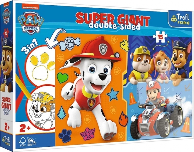 Puzzle uriașe față-verso 3‑în‑1 PAW PATROL, 15 piese