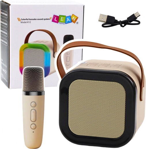 Boxă karaoke wireless cu microfon K12 RGB Bluetooth – bej