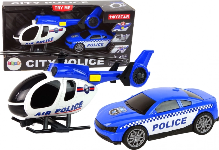 Set de poliție cu elicopter și mașină cu sunet – albastru