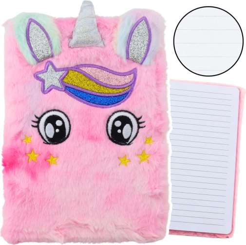 Caiet de pluş Unicorn roz curcubeu