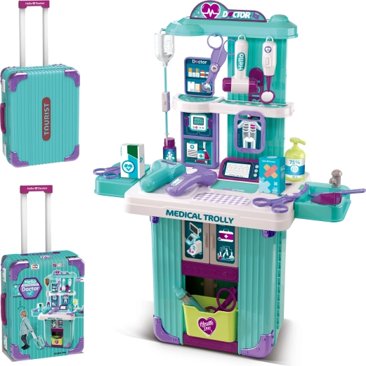 Troller 2-în-1 și cabinet medical pentru copii cu accesorii