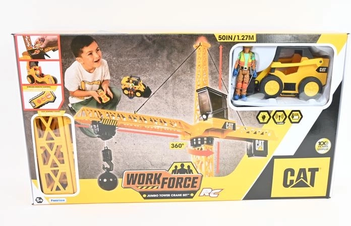 Macara turn RC CAT 127 cm cu figurină și vehicul