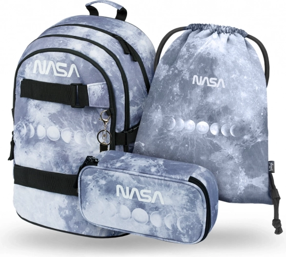 Set școlar Baagl NASA Grey – rucsac, penar și săculeț