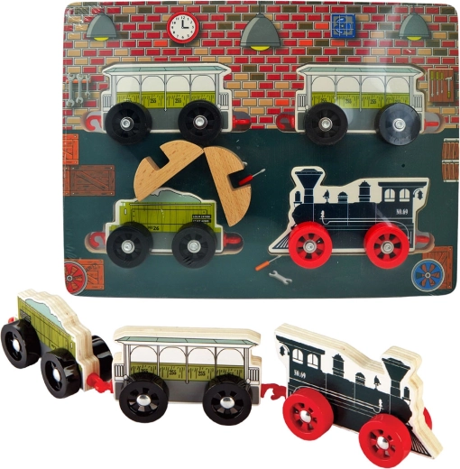 Puzzle din lemn cu trenulețe – set 4 buc. BABU