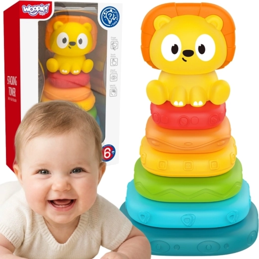 Woopie Baby piramidă senzorială – turn de stivuire cu leuț (de la 6 luni)