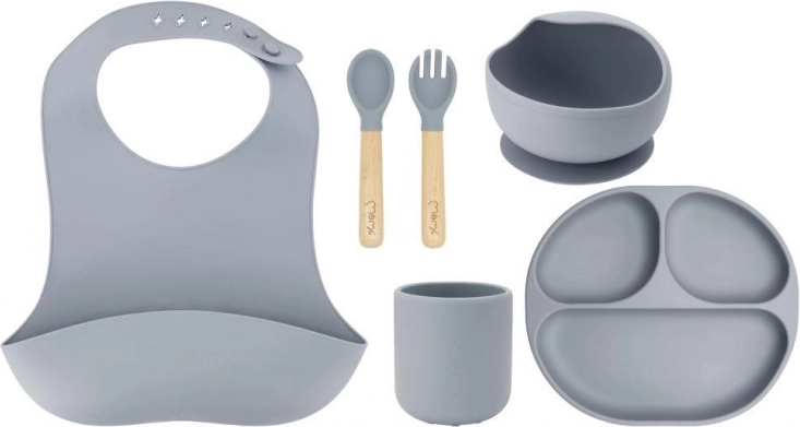 Set de masă din silicon pentru copii MoMi AMI în culoare gri