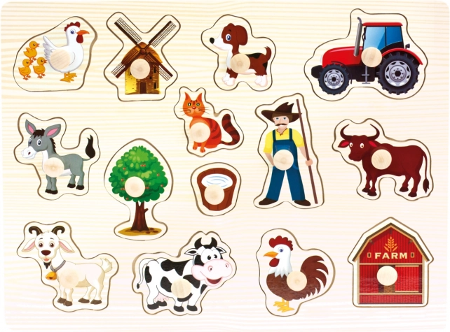 Bino puzzle din lemn fermă 14 piese
