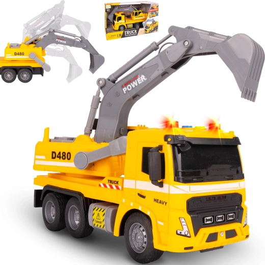 Camion excavator 1:16 cu lumină și sunet