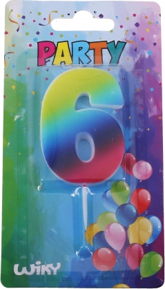 Lumânare de petrecere numărul 6 curcubeu cu suport