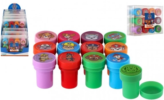 Ștampile auto-cerneluitoare pentru copii PAW PATROL – set de 12 bucăți în cutie din plastic