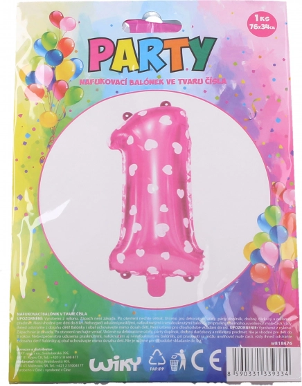Balon gonflabil cifră 1 cu inimioare – Roz