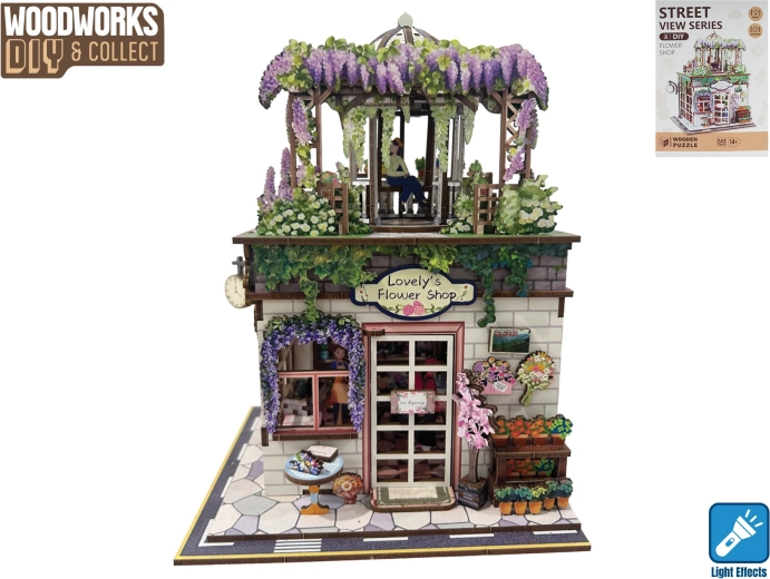 Woodworks set de construcție din lemn florărie cu lumină (243 piese)