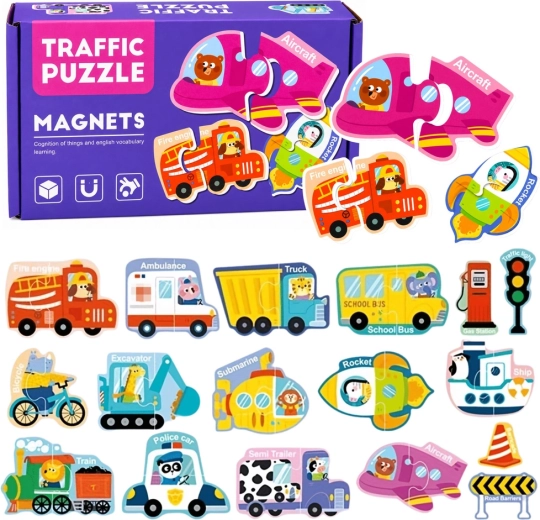 Puzzle magnetic mijloace de transport – set de 30 de piese