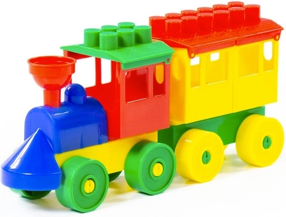Set de construcție trenuleț cu locomotivă și vagon