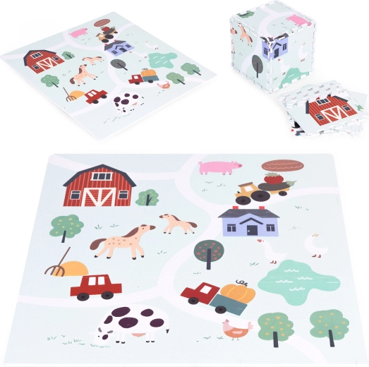 Covoraș mare din spumă - fermă 90,5 × 90,5 cm, 21 de piese ECOTOYS