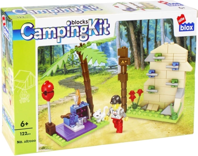 Set de construcție camping – perete de escaladă și minifigurină, 122 piese