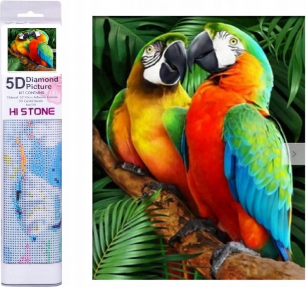 Pictura cu diamante papagali colorați 30x40 cm