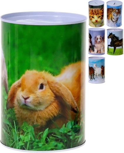 Pușculiță metalică pentru copii cu motiv foto cu animale - 1 bucată