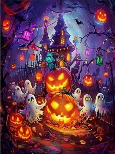 NORIMPEX Pictură pe numere Casă bântuită cu dovleci de Halloween 40 × 50 cm