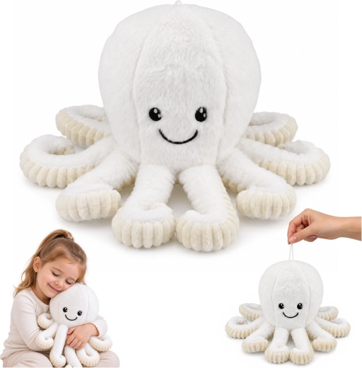 Caracatiță de pluș cu tentacule elastice, albă, 50 cm