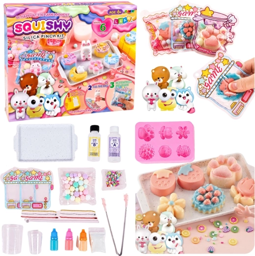 Set creativ DIY pentru realizarea de squishy-uri cu deserturi și floricele