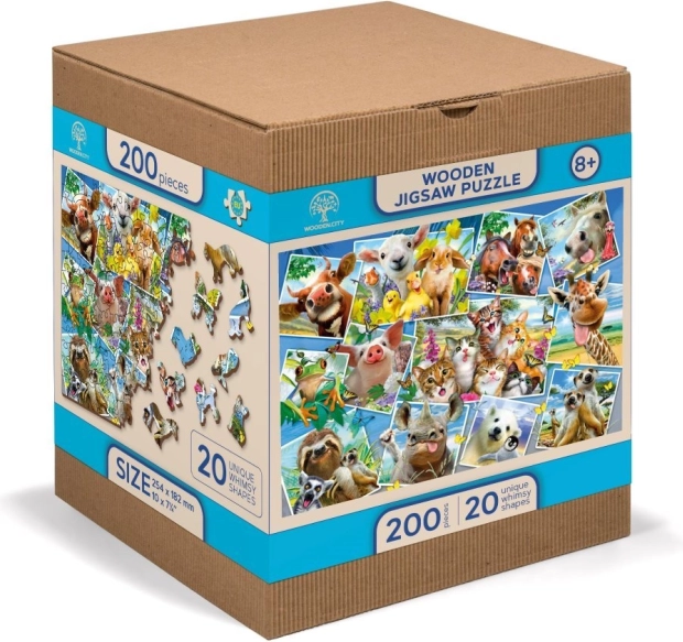Puzzle din lemn 2în1 Cărți poștale cu animale WOODEN CITY, 505 piese
