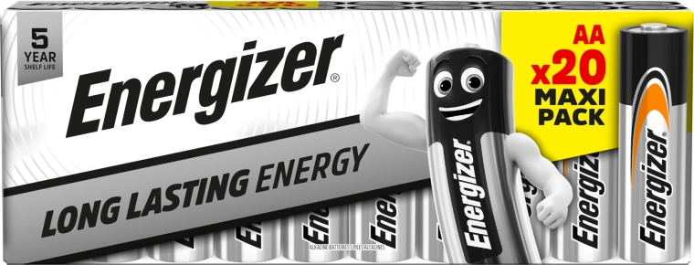 Baterii alcaline Energizer AA, pachet 20 bucăți
