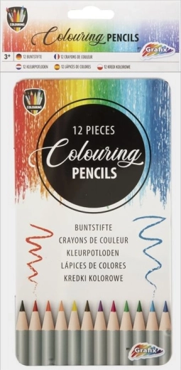 Creioane colorate în cutie metalică, 12 bucăți, GRAFIX