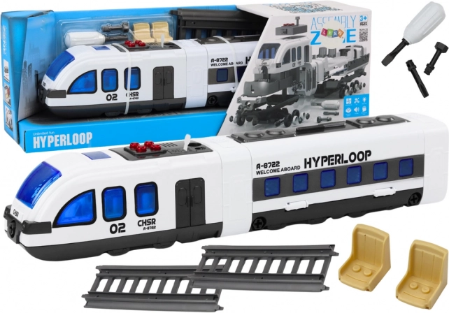 Tren de pasageri DIY cu sunete și lumini – set de construcție cu șine de montaj