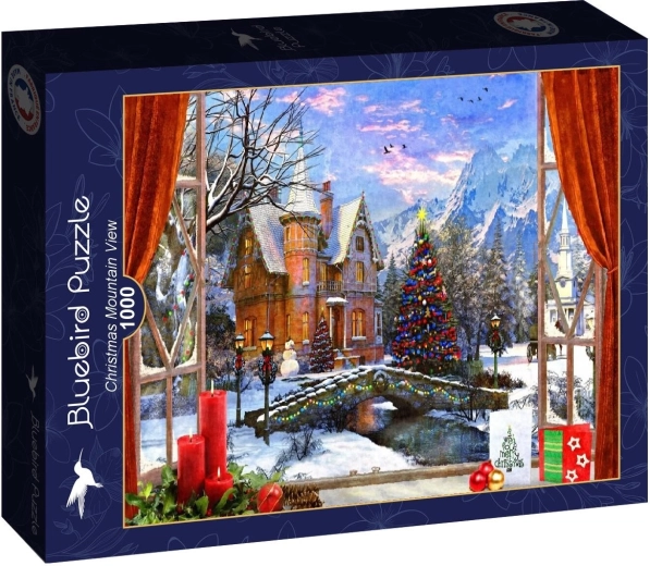 Puzzle Bluebird – priveliște de Crăciun spre munți, 1000 de piese