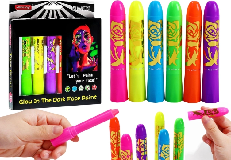 Set neon pentru pictură pe față, creioane fluorescente, 6 buc