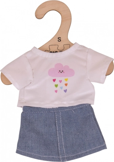 Bigjigs Toys tricou alb cu fustă din denim pentru păpușă 28 cm