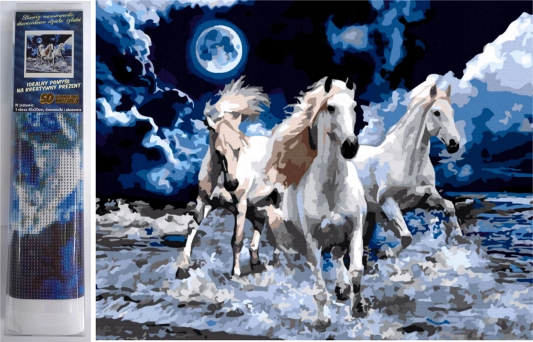 Set creativ de pictură cu diamante Armăsari albi 30x40cm