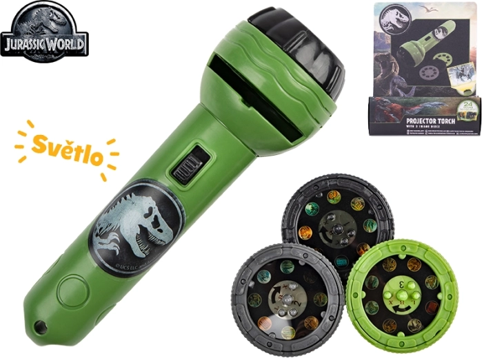 Lanternă proiector JURASSIC WORLD cu 24 de imagini cu dinozauri