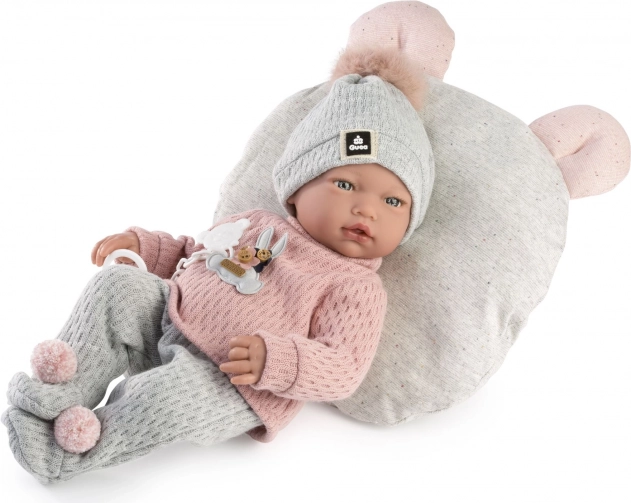 Guca păpușă realistă bebeluș cu sunete, corp textil moale 38 cm