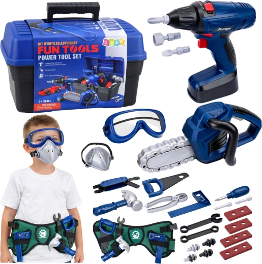 Set de unelte pentru copii cu cutie și șurubelniță electrică, 30 piese