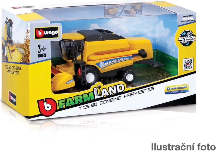 Bburago Farmland combină New Holland TC5.90 18 cm – model metalic cu accesorii