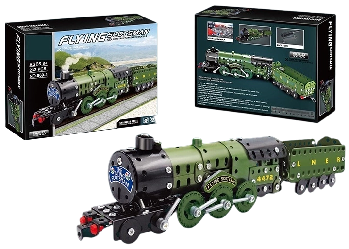 Set de construcție metalic locomotivă cu aburi, 340 de piese