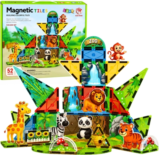 Cuburi de construcție magnetice Zoo – animale sălbatice, 52 de piese