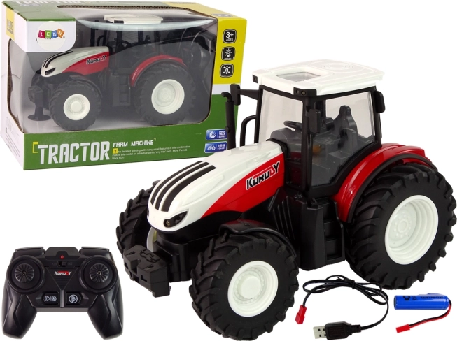 Tractor telecomandat 1:24 roșu și alb Fermă