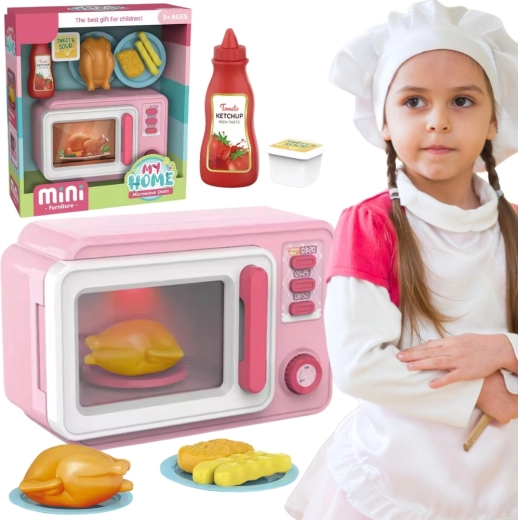 Cuptor cu microunde roz pentru copii, cu accesorii