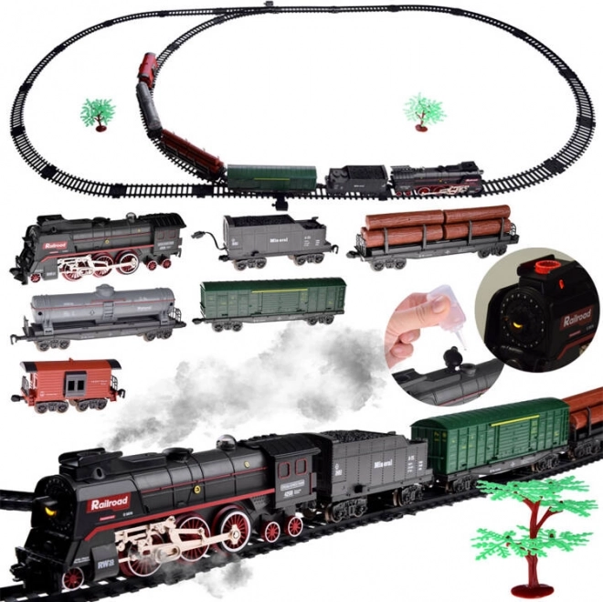 Circuit feroviar electric cu fum și sunete 185 × 99 cm
