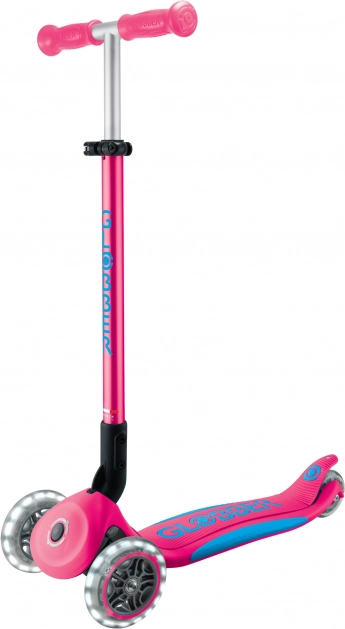 Globber Elite Lights trotinetă pentru copii cu trei roți, cu roți LED, fucsia