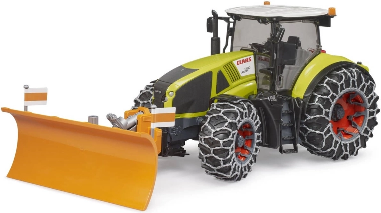 Tractor Claas Axion 950 cu lanțuri de zăpadă și lamă de deszăpezire Bruder