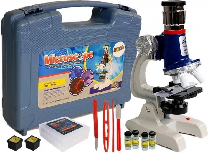 Mare set științific – microscop educațional pentru copii 100× 400× 1200× în valiză
