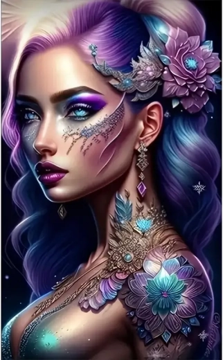 Pictură cu diamante - Femeie cu păr violet 30x40 cm