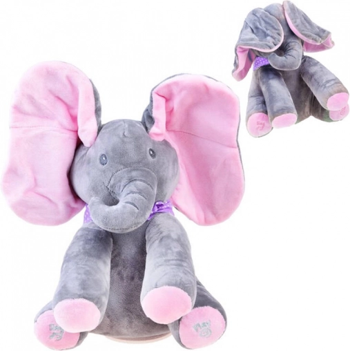 Elefant de pluș interactiv care cântă și se joacă peek‑a‑boo – Elefant
